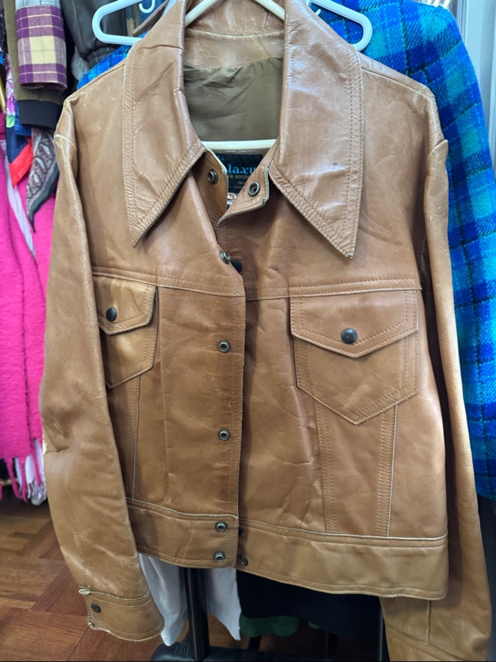Galaxy By Harvic Tan Leather Button-Front Jacket